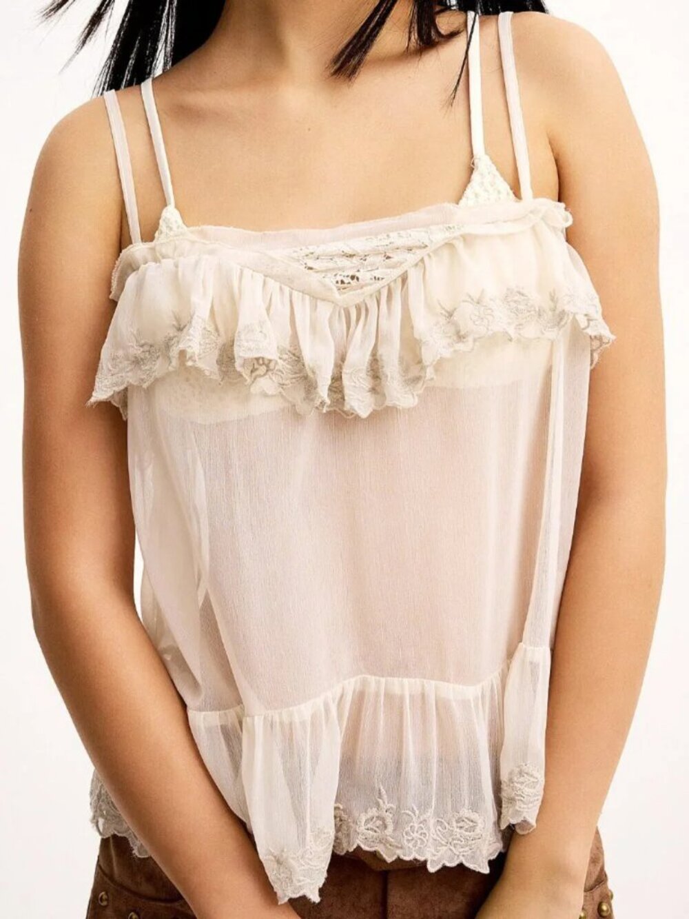 NWT Embroidery sheer chiffon cami